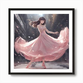 Anime Girl In Pink Dress Art Print