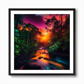 Sunset In The Jungle Art Print