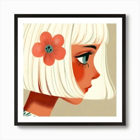 Blonde Girl With A Flower - white hair woman portrait Art Print