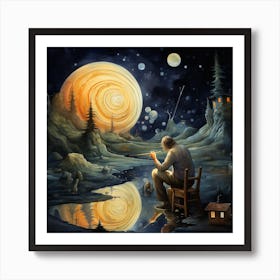 Man Looking At The Moon Art Print