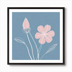 A White And Pink Flower In Minimalist Style Square Composition 392 Art Print