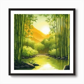 A Stream In A Bamboo Forest At Sun Rise Square Composition 44 Art Print