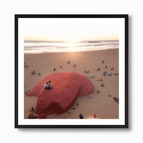 Red Rock On The Beach Art Print