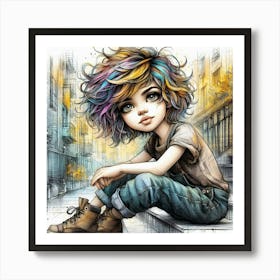 Little Girl With Colorful Hair 4 Art Print