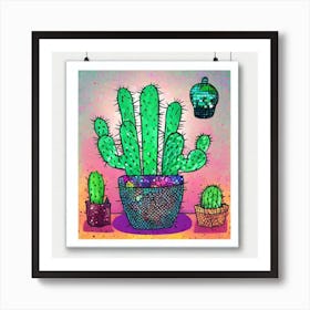 Cactus Print Cacti And Disco Ball Art Print Art Print