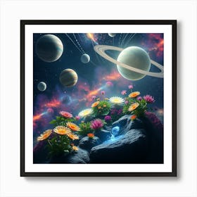 Cosmic Garden With Floating Planets Art Print