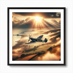 Reach for The Sky - 3/4 (Supermarine Spitfire fighter WW2 sky battle Dunkirk Ace pilot world war 2 clouds combat Airforce Battle of Britain RAF) Art Print