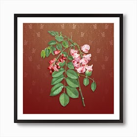 Vintage Robinier Rose Bloom Botanical on Falu Red Pattern Art Print