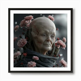 Old Woman With Flowers Art Print