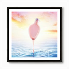 Heart Shaped Milk Bottle Suspended Mid Air Silhouetted Against A Pastel Hued Sunset Liquid Love Ca Art Print