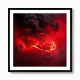 Abstract Painting Capturing The Essence Of Passion And Love Tendrils Of Black Smoke Intertwine With Art Print