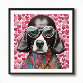 Lovable Pooch in Heart Glasses - Adorable Dog Art Art Print