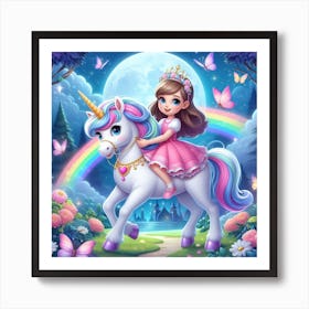 Princess On Unicorn Art Print