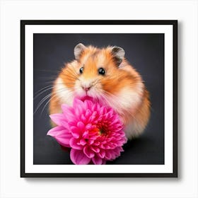 Firefly Adorable Hamster With A Pink Dahlia Blossom 14457 Art Print