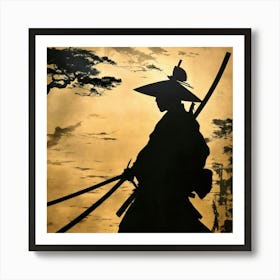 Dadaism Art, Silhouette of a Japanese samurai 3 Art Print