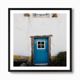 The Tiny Blue Door In A Village In Portugal Square Art Print