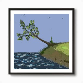 Tree River Leaves Water Nature Sky Outdoors Art Print