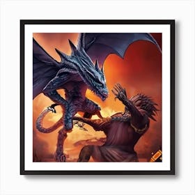 Of A Dragon Fighting A Man Art Print