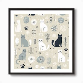 Scandinavian style,Pattern with cats 2 Art Print