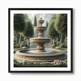 Fountain In The Garden Art Print