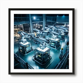 Aerial Drone View Capturing A Sprawling Futuristic Factory Panels Of Intricate Ai Control Systems B (1) Art Print