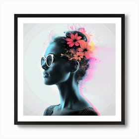 Portrait Of A Woman With Flowers Art Print