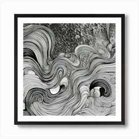 Wavy Sketch In Black And White Line Art 3 Art Print