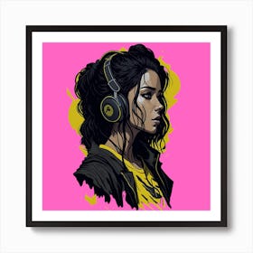 Girl With Headphones 3 Art Print