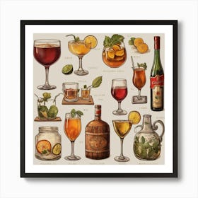 Default Alcoholic Drinks Of Different Countries Aesthetic 1 Art Print