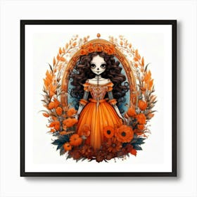 Firefly Character, Girl, Big Eyes, Orange, White, Flowers, Wreath, Curly Hair, Long Dress, Floral, P (3) Art Print