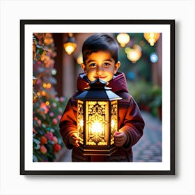 Boy Holding A Lantern Art Print