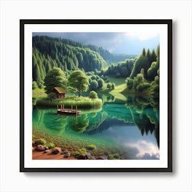 Lake With A House Art Print