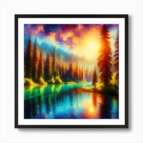 Sunset At The Lake 2 Art Print