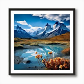 Landscape Torres Del Paine National Park Wild Flower Field Art Print