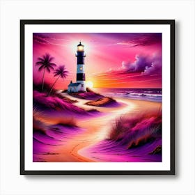 Lighthouse At Sunset Art Print