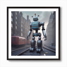 Robot On Train Tracks 2 Art Print