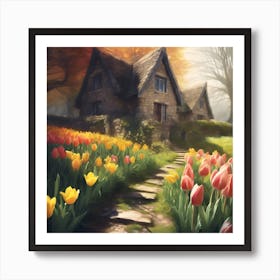 Red and Yellow Tulips in the Spring Garden Art Print