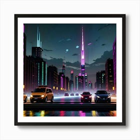 Nightfall in the City Vibrant and Alive Art Print