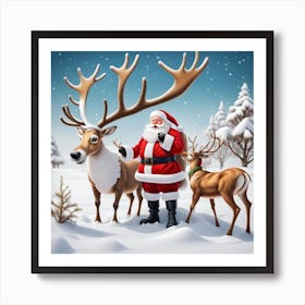 Santa Claus And Reindeer 1 Art Print