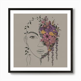 A captivating illustration of a stylized face with a monochromatic outline, 3 Art Print