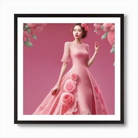 Pink Roses Wedding Dress Art Print