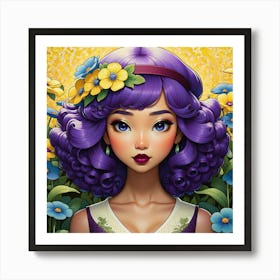 Fairytale Girl With Purple Hair Art Print