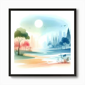 Watercolor City Landscape 1 Art Print