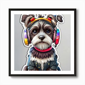 Dog With Headphones Art Print