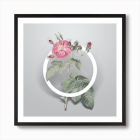 Vintage Harsh Downy Rose Minimalist Flower Geometric Circle on Soft Gray n.0142 Art Print