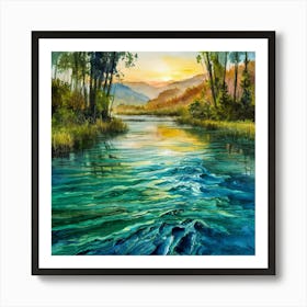 Watercolor Of A River Art Print