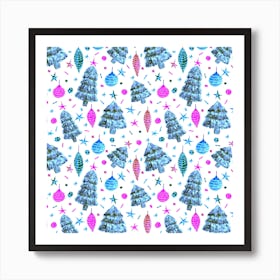 LAVENDER AND ICE BLUE CHRISTMAS TREES AND BULBS Art Print