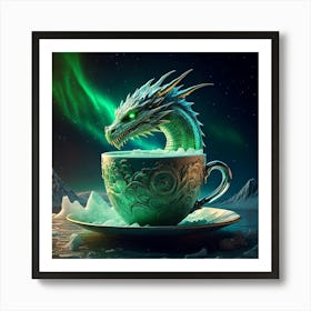 Firefly Green, Dragon, Coffee, Cup, Iceberg, Ocean, Artic, Background, Northern Lights, Hyper Realis (9) Póster