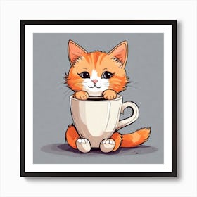 Cute Orange Kitten Loves Coffee Square Composition 41 Art Print