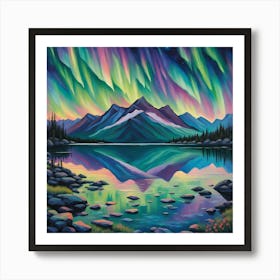Aurora’s Mirror: A Mystical Mountain Landscape. Art Print